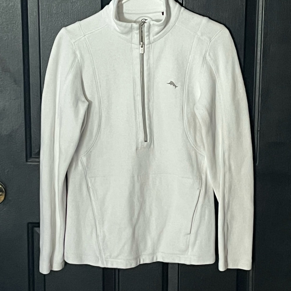 Tommy Bahama White and Black Script Logo Pullover